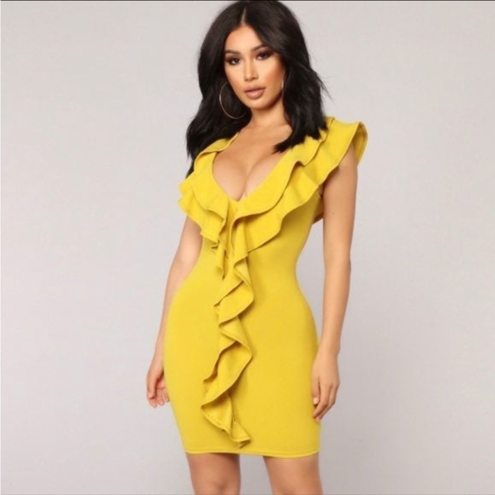 Fashion Nova Mustard ruffle dress